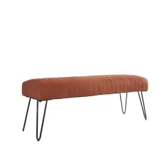 4ft. Brown Leather Upholstered Bench with Hairpin Legs