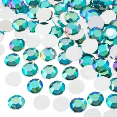 John Bead Acrylic Round Flat Back Rhinestones, 10mm Aqua AB