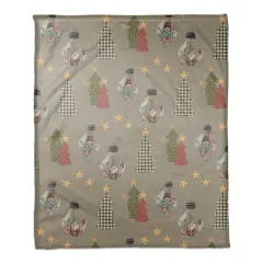 Gray Tree & Globe Pattern Coral Fleece Blanket