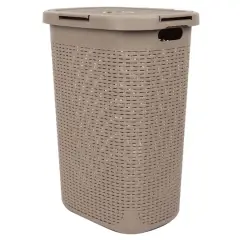 Mind Reader 60L Hamper Laundry Basket with Cutout Handles Brown Metallic