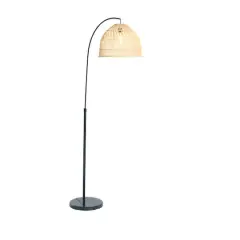 Hello Honey&reg; Modern Boho Floor Lamp with Marble Base & Rattan Shade Black/Cream