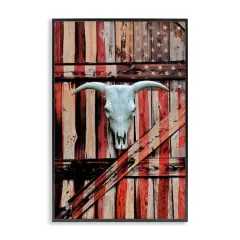 Stupell Industries Patriotic Cow Skull Framed Giclee Art Black