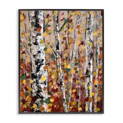 Stupell Industries Autumn Birch Trees Abstract Leaves Framed Giclee Art Black