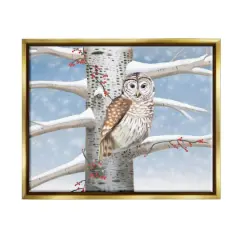 Stupell Industries Snowy Birch Tree Owl Framed Floater Canvas Wall Art Gold