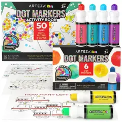 Arteza&reg; Kids Dot Markers 75ml, Activities Dot Marker Book, 7 Pieces