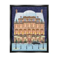Stupell Industries Winter Hotel Christmas Festival Framed Floater Canvas Wall Art Black