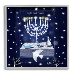 Stupell Industries Light & Peace Menorah Stars Framed Giclee Art Gold