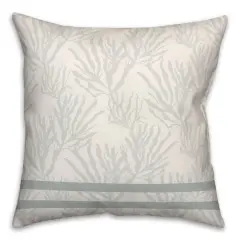 Coral & Double Stripe Throw Pillow Blue Coral Blue Stripe on White