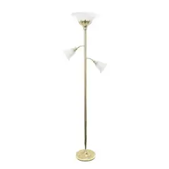 Lalia Home Torchiere Floor Lamp with 2 Reading Lights Gold/White Shades