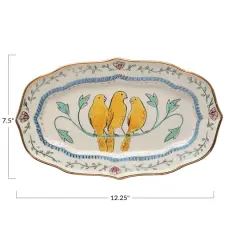 Hello Honey&reg; 12" Multicolor Decorative Ceramic Platter with Painted Bird Design