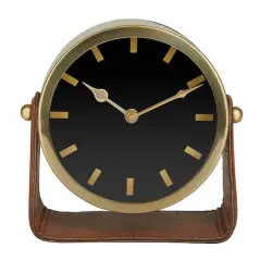 Stainless Steel Clock with Leather Stand Gold