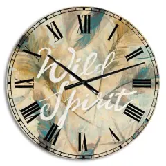 Designart Wild Spirit Blue & Cream Cottage Feathers Traditional Wall Clock