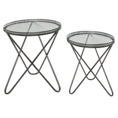 Gray Round Metal Industrial Accent Table Set