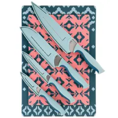 Spice by Tia Mowry Savory Saffron Blue & Pink 10 Piece Knife and Cutting Board Cutlery Set