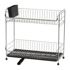 IRIS&reg; 17" Stainless Steel 2-Tier Dish Rack Black