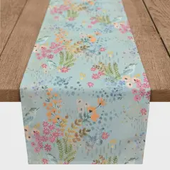 90" Butterfly Bird Floral Cotton Twill Table Runner Blue