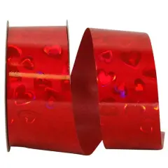 Reliant 1.375" x 25yd. Holo Heart Plastic Ribbon Red