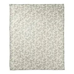60" Delicate Floral Fleece Blanket Green and White