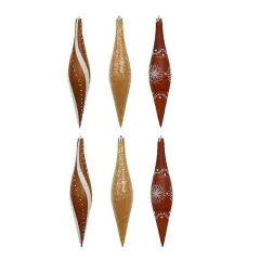 6 Pack 7.7" Brown, White & Gold Glitter Shatterproof Teardrop Ornaments by Ashland&reg;