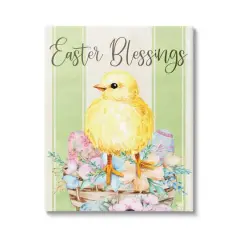 Stupell Industries Easter Blessings Text Striped Yellow Chick Egg Basket Canvas Wall Art