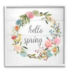 Stupell Industries Hello Spring Floral Egg Wreath Framed Giclee Art White