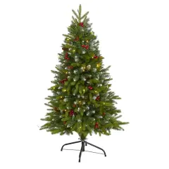 4ft. Pre-Lit Snow Tipped Portland Spruce Artificial Christmas Tree with Frosted Berries and Pinecones, Clear LED Lights