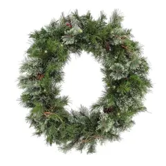 30" Pre-Lit Glistening Pine Wreath with Pinecones & Berries, Warm White LED Lights