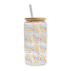 16oz. Fun Foliage Pattern Glass Can Cup