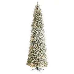 10ft. Pre-Lit Slim Flocked Montreal Fir Artificial Christmas Tree, White LED Lights