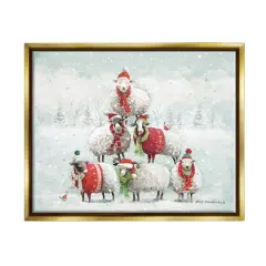 Stupell Industries Winter Sheep Snowy Farm Animals Framed Floater Canvas Wall Art Gold