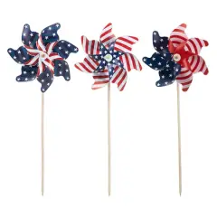 Glitzhome&reg; 32" Plastic Stars & Stripes Patriotic Windmill Set