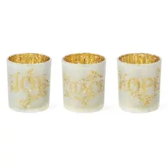 Glitzhome&reg; 4" Joy, Peace, & Hope Candle Holder Set