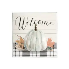 Stupell Industries Welcome Plaid Pumpkin Sign Wall Plaque Art