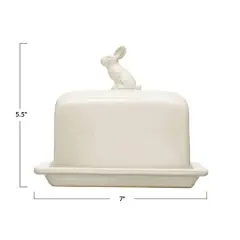Hello Honey&reg; 7" White Rabbit Stoneware Butter Dish