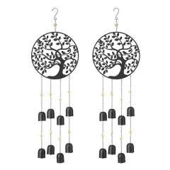Glitzhome&reg; Matte Black Metal Tree of Life Windchime with Bells