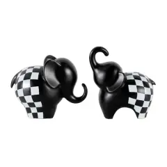 Black Checker Print Elephant Sculpture Set