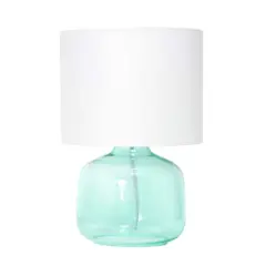 Simple Designs 14" Glass Table Lamp with White Fabric Shade Aqua/White