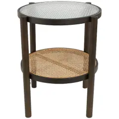 2ft. Brown Rattan Accent Table with Pressed Tempered Glass Top