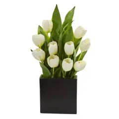 21" Tulip Arrangement in Black Vase White