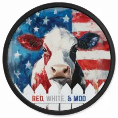 20" x 20" Red, White & Moo Round Framed Print Black
