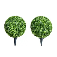 14" UV-Resistant Boxwood Ball Topiaries with Integrated Ground Stakes, 2ct.