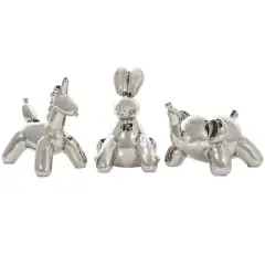 Ceramic Balloon Animals Tabletop Sculpture Set Silver