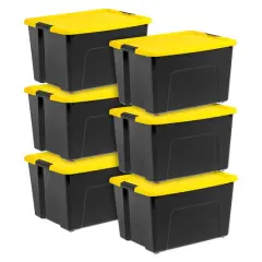 IRIS&reg; 60qt. Buckled Black Boxes with Yellow Buckle Lids, 6ct.