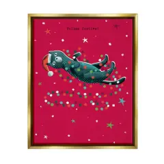 Stupell Industries Feline Festive Christmas Cat Black Framed Floater Canvas Wall Art Gold