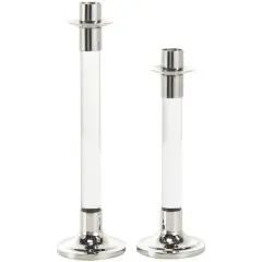Silver Stainless Steel Candle Holder with Clear Glass Center Set