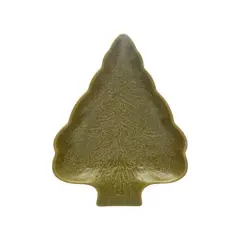 Hello Honey&reg; 9" Green Reactive Glaze Stoneware Tree Shaped Plate