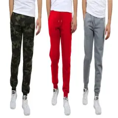 Galaxy by Harvic Men's Fleece-Lined Zip-Pocket Jogger Sweatpants 3 Pack Woodland/Red/Heather Gray