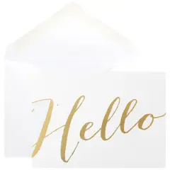 JAM Paper A1 White with Gold Script Blank Greeting Cards & Envelopes, 10ct.