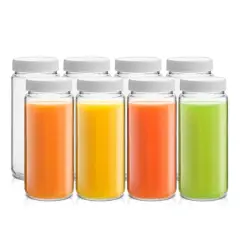 JoyJolt&reg; 16oz. Reusable Glass Juice Bottles with Lids, 8ct. White