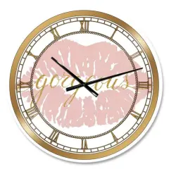 Designart 'Fashion Glam Lips On Gold Ii Glam Wall Clock